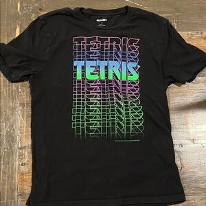 Old Navy Black Tetris Tee with Neon Gradient Logo